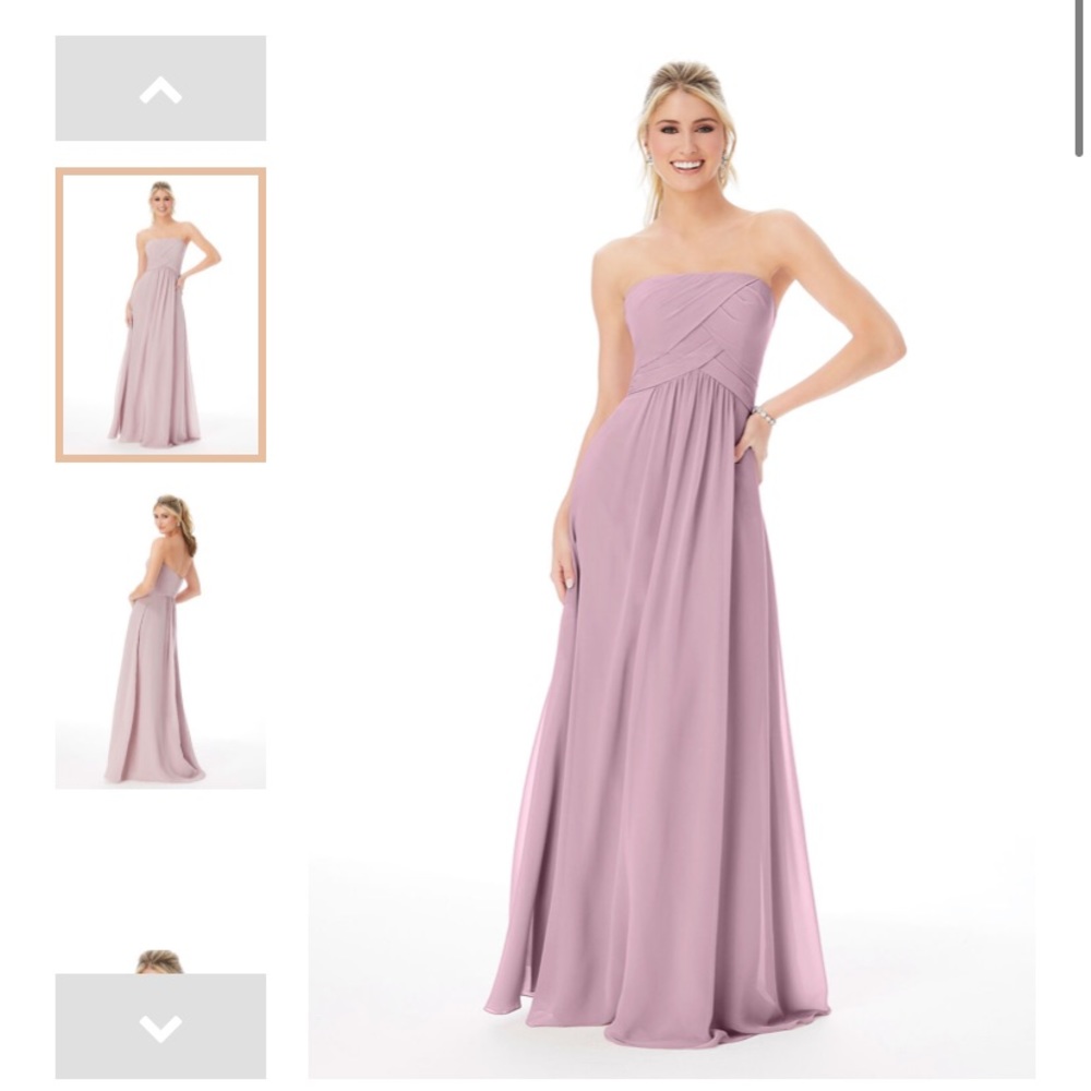 Morilee strapless chiffon bridesmaid dress in lilac